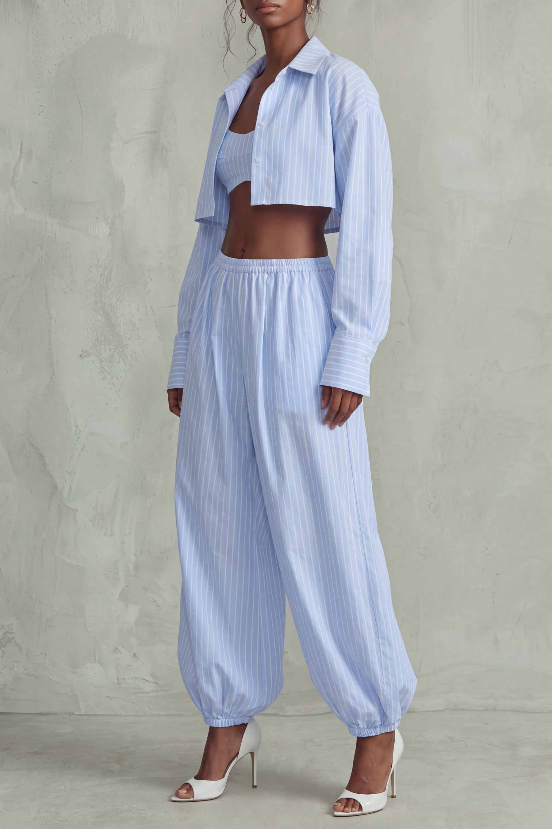 Estrella Cropped Shirt Stripe Pants Set
