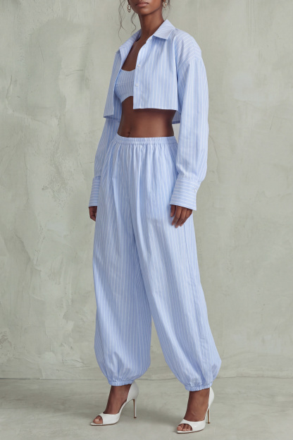 Estrella Cropped Shirt Stripe Pants Set