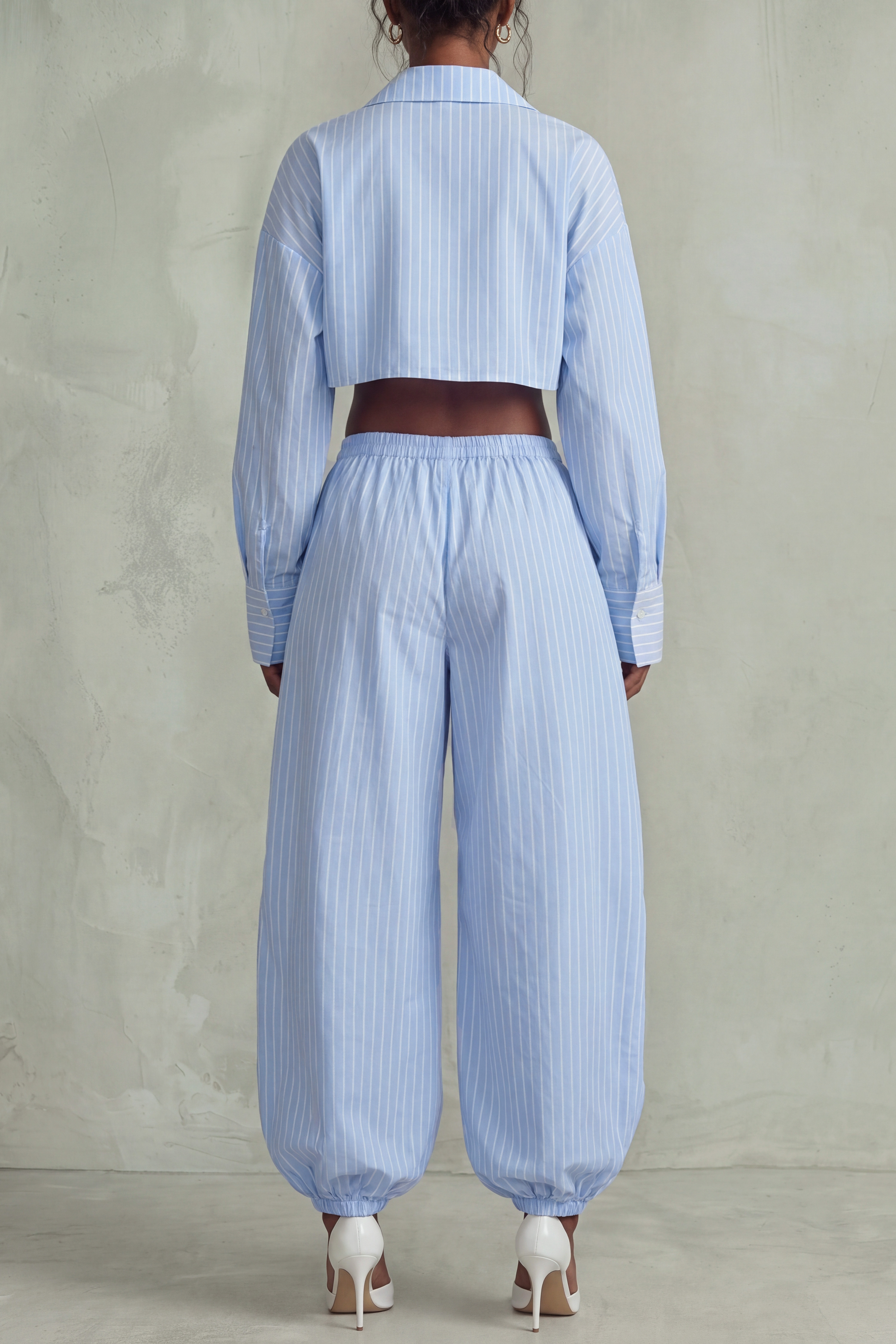 Estrella Cropped Shirt Stripe Pants Set