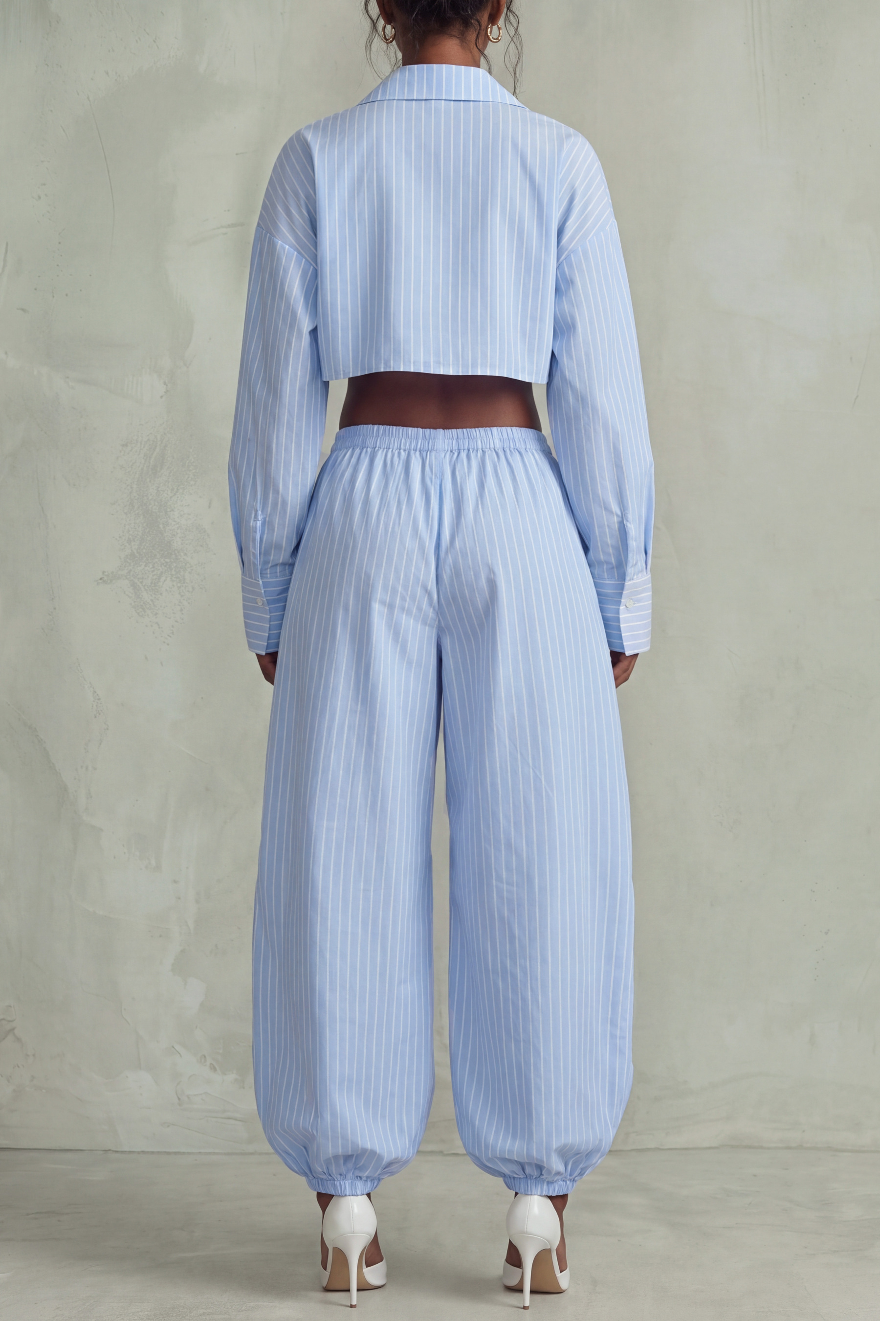 Estrella Cropped Shirt Stripe Pants Set