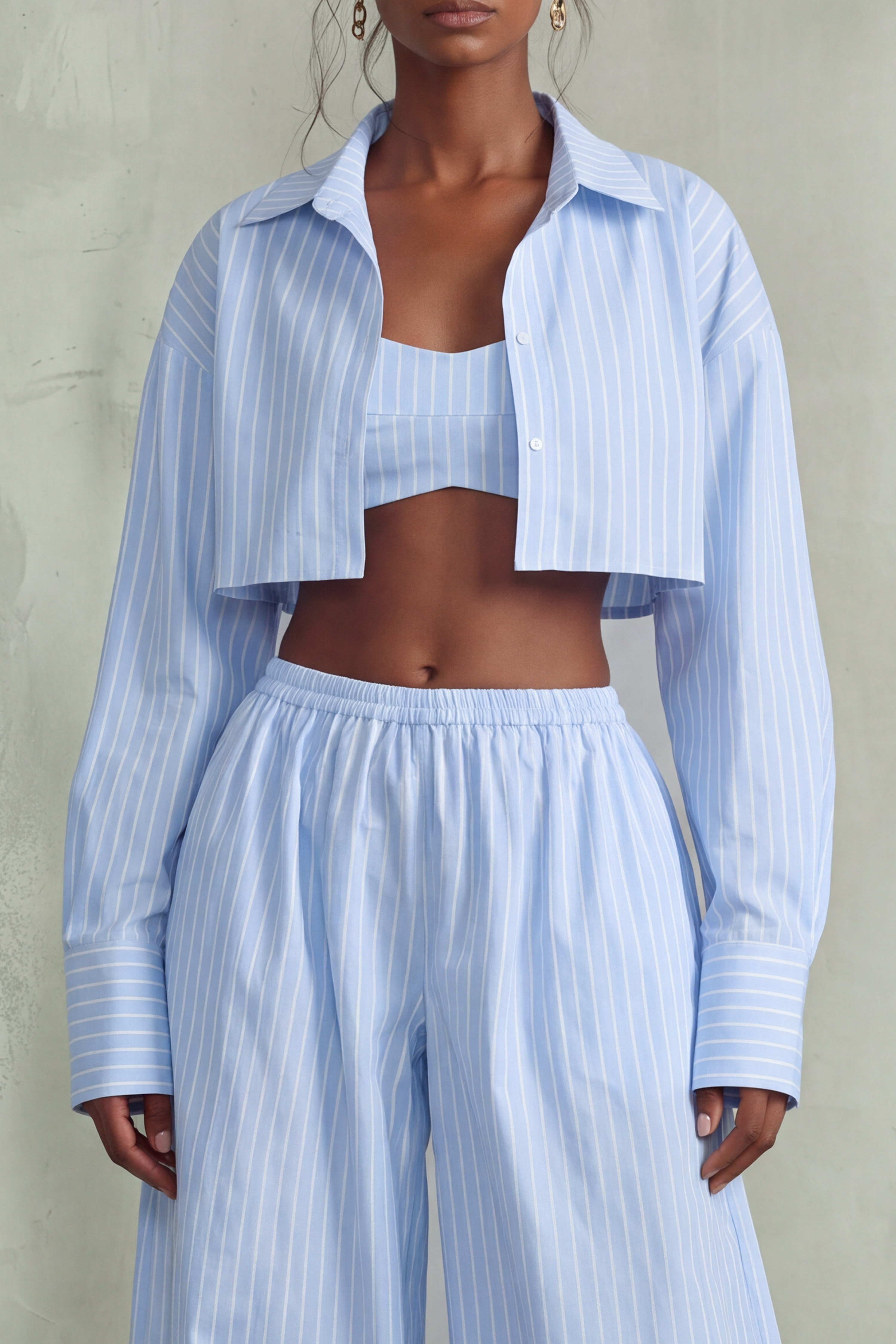 Estrella Cropped Shirt Stripe Pants Set