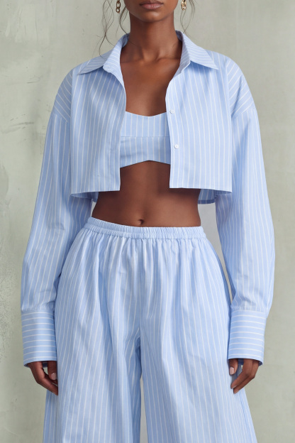 Estrella Cropped Shirt Stripe Pants Set
