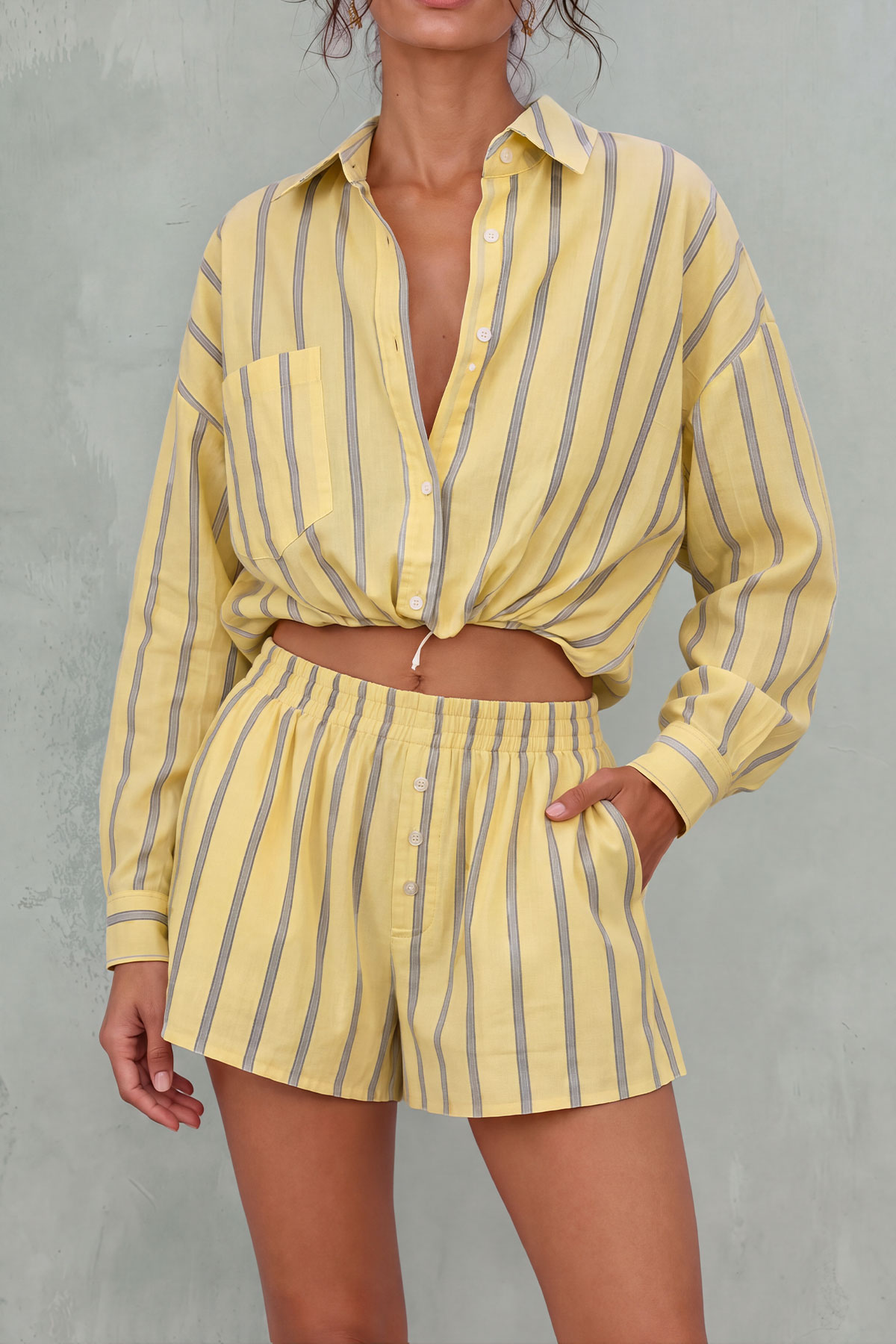 Etta Long Sleeve Stripe Shorts Set