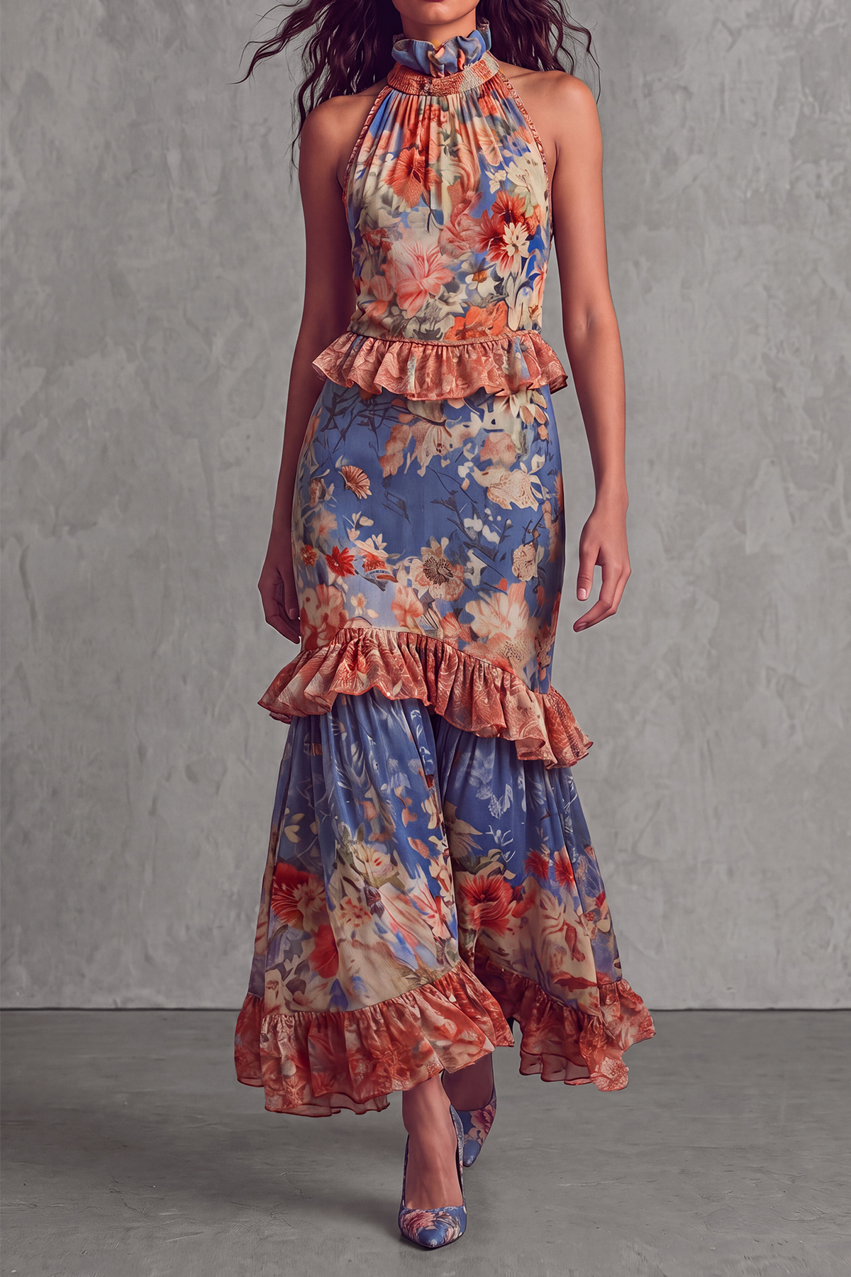 Evarith Floral Tiered Ruffle Maxi Dress