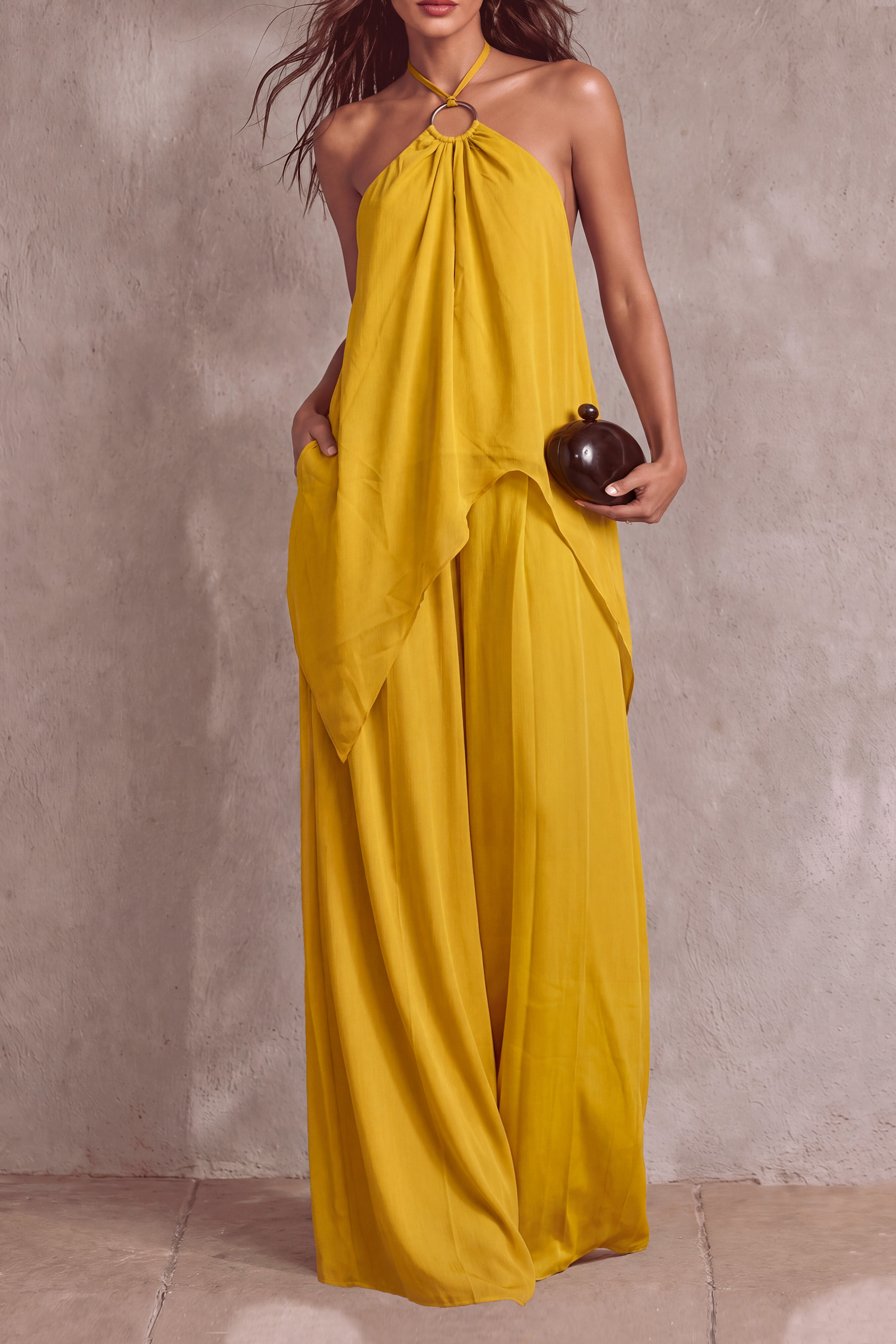 Everly Halter Neck Asymmetrical Pants Set