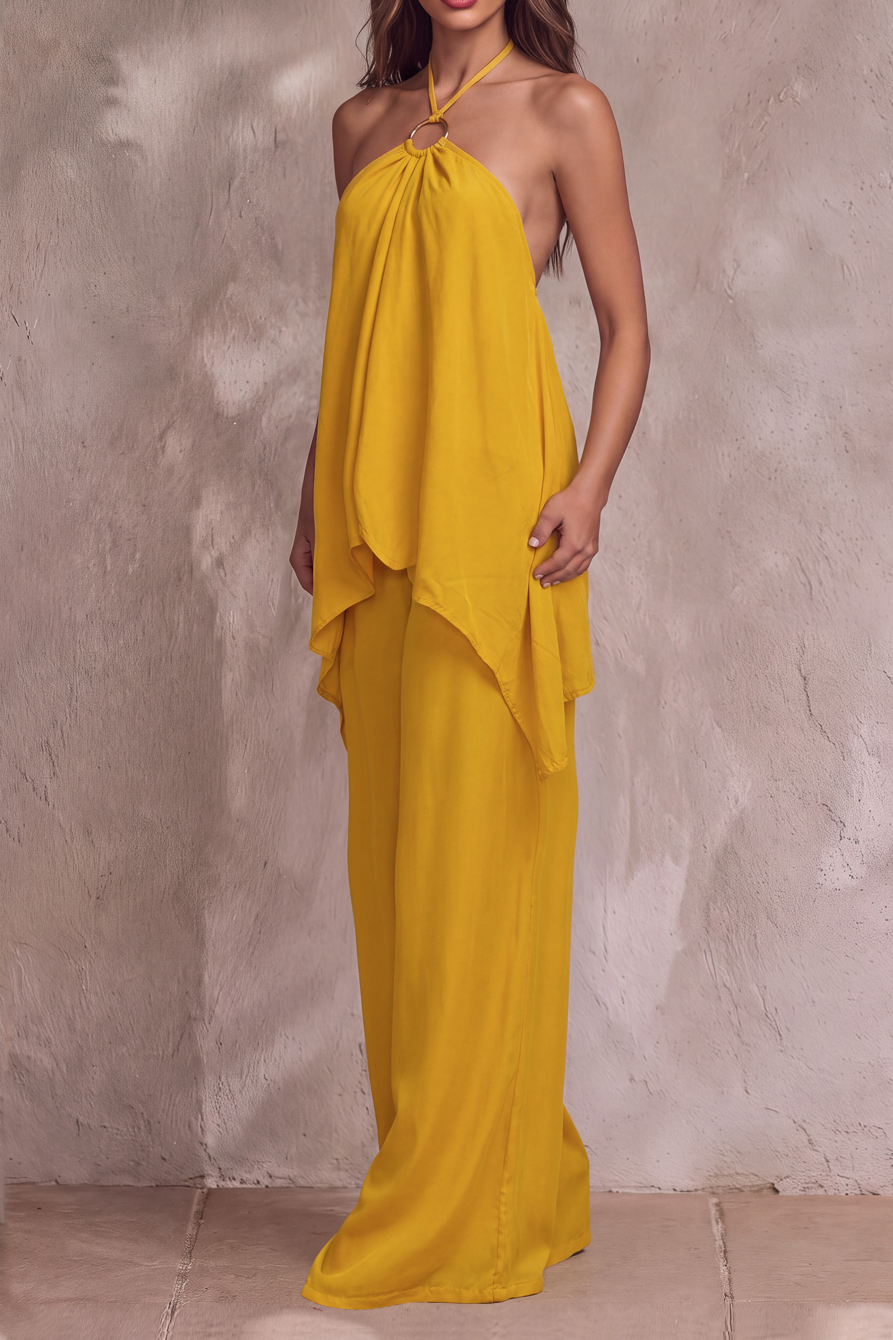 Everly Halter Neck Asymmetrical Pants Set