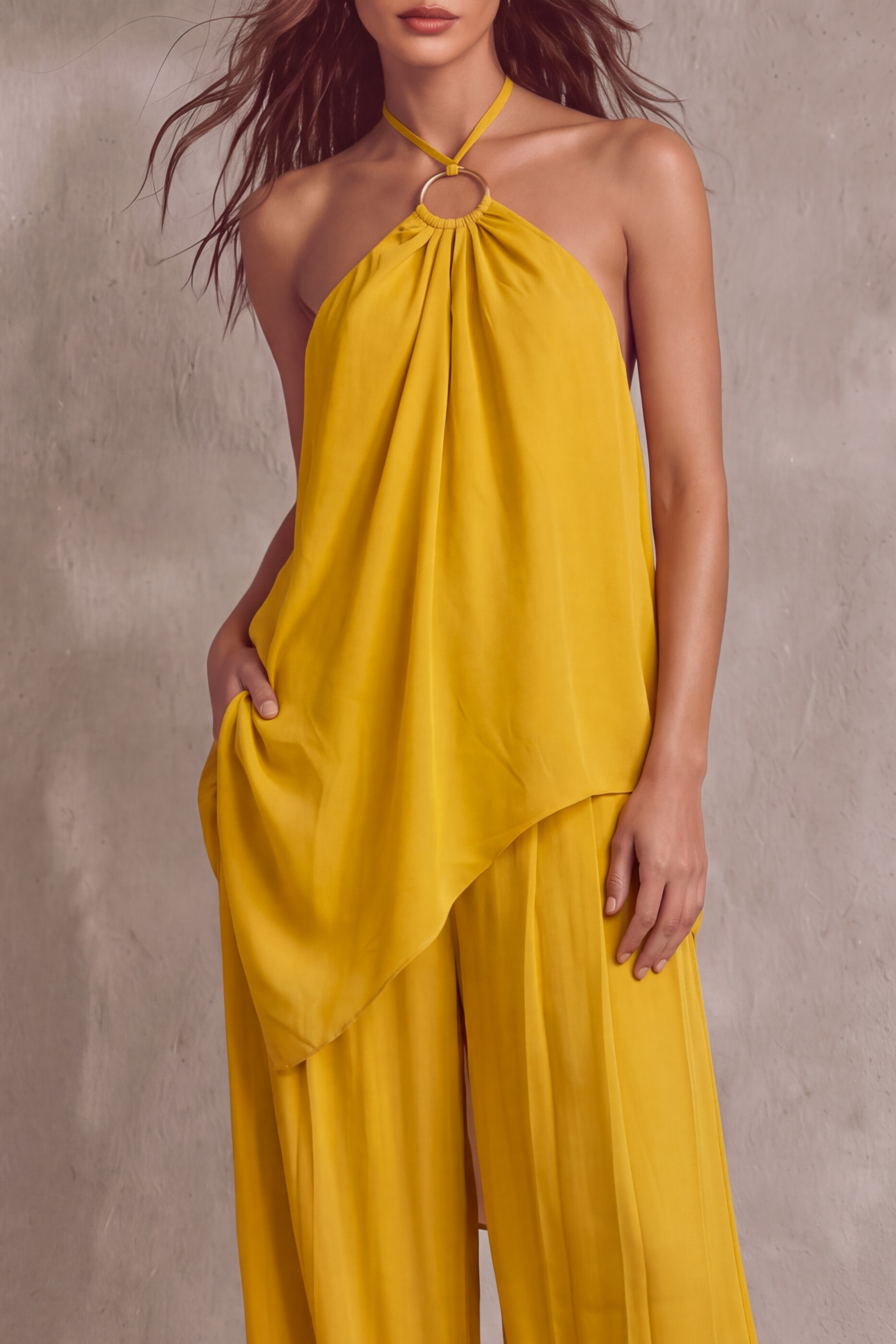 Everly Halter Neck Asymmetrical Pants Set