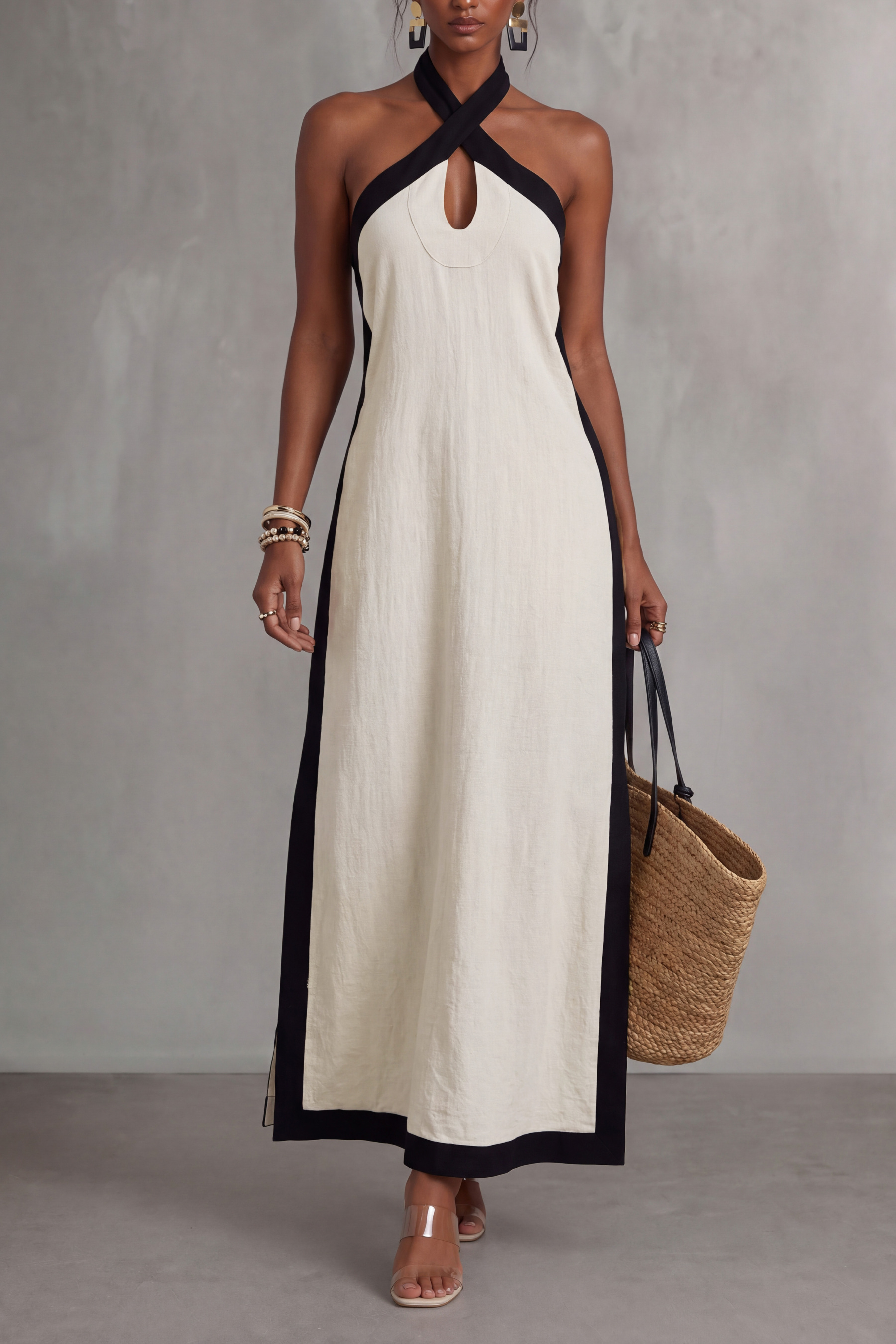 Fallon Halter Neck Cutout Slit Maxi Dress