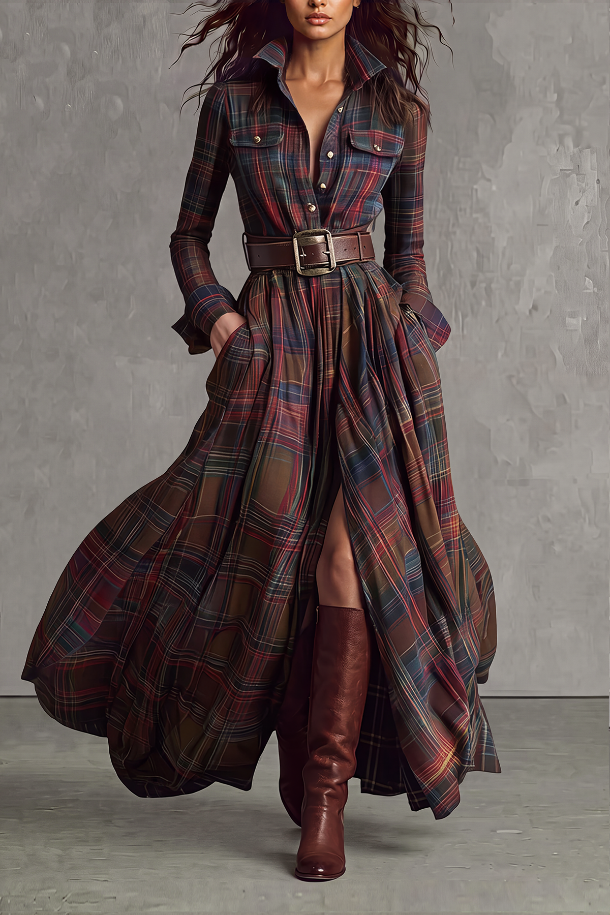 Faye Plaid Shirt Maxi Dress