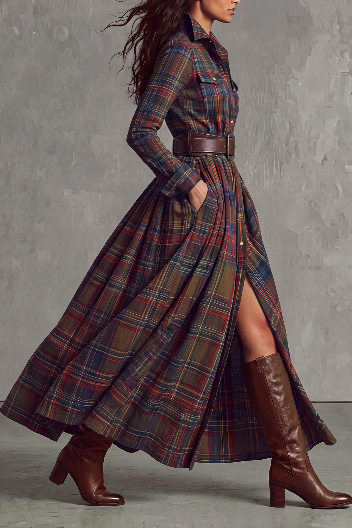 Faye Plaid Shirt Maxi Dress