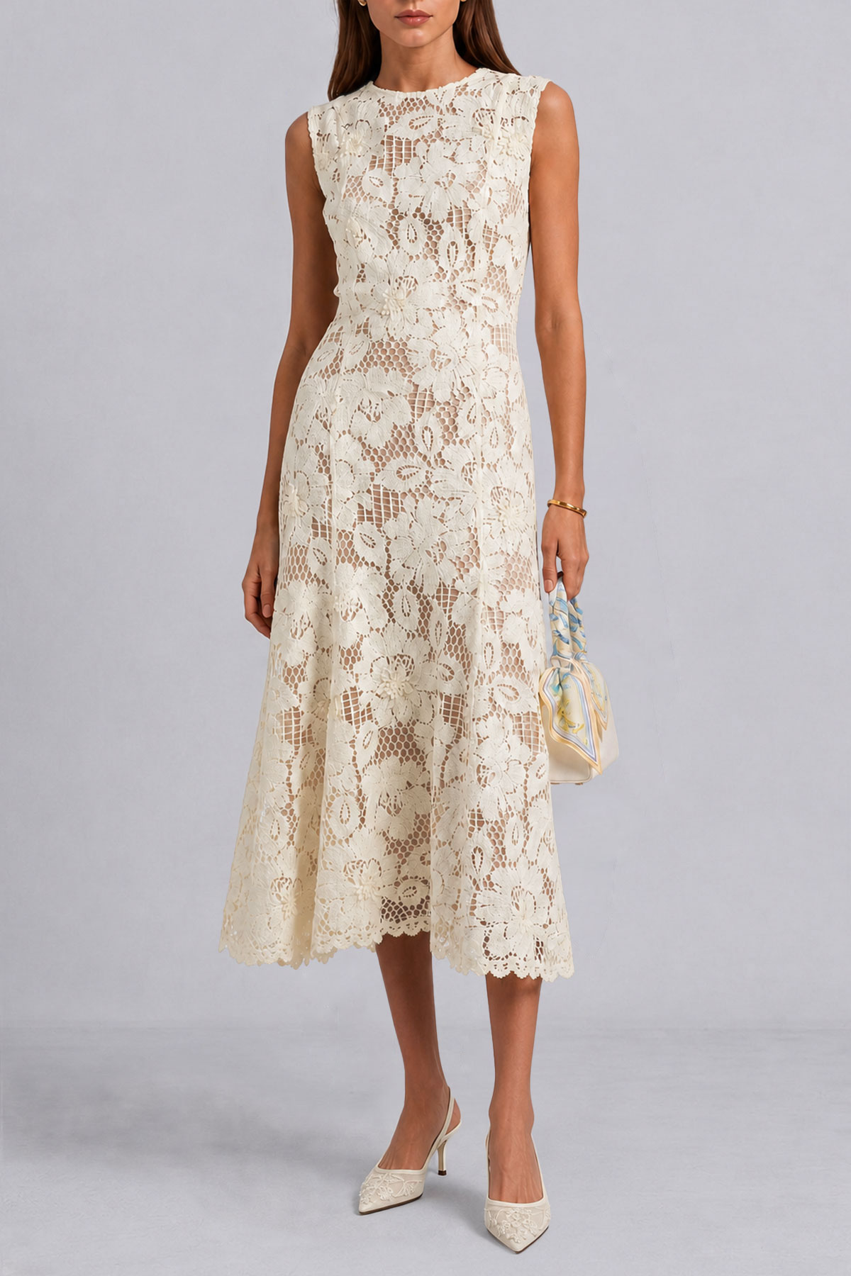 Felicia Round Neck Lace Mini Dress