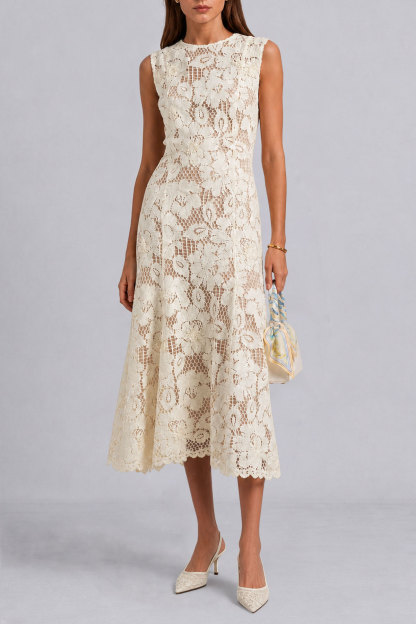 Felicia Round Neck Lace Mini Dress