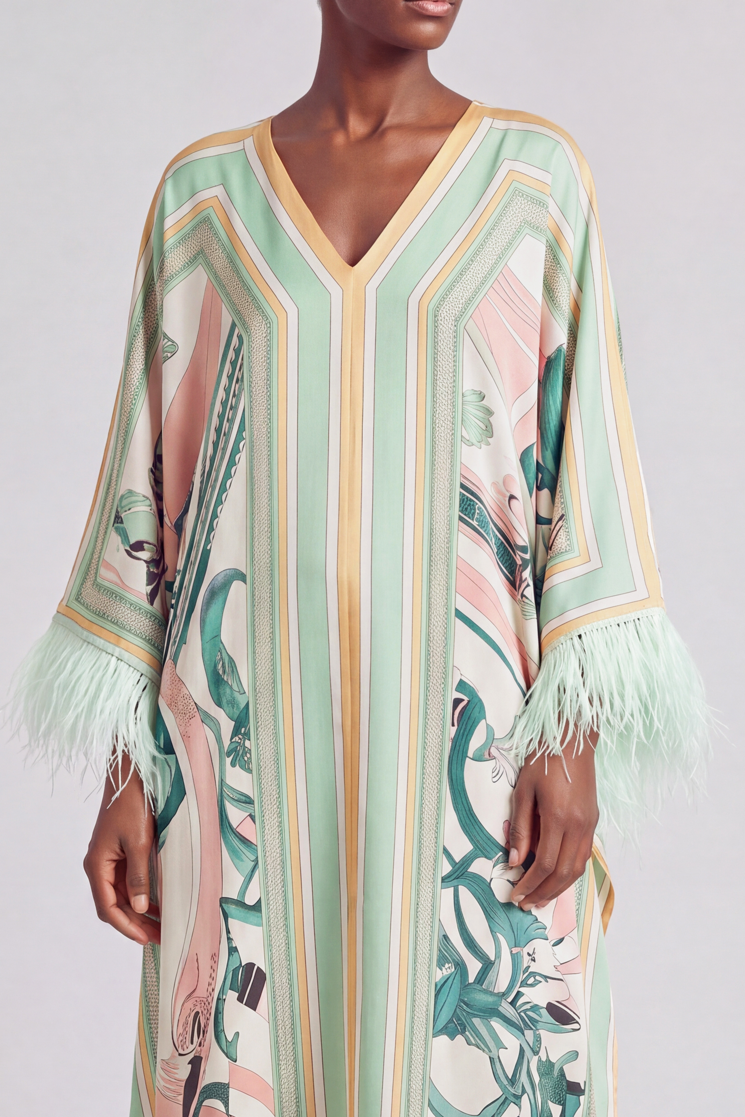 Felicity Stripe Fringe Print Midi Dress