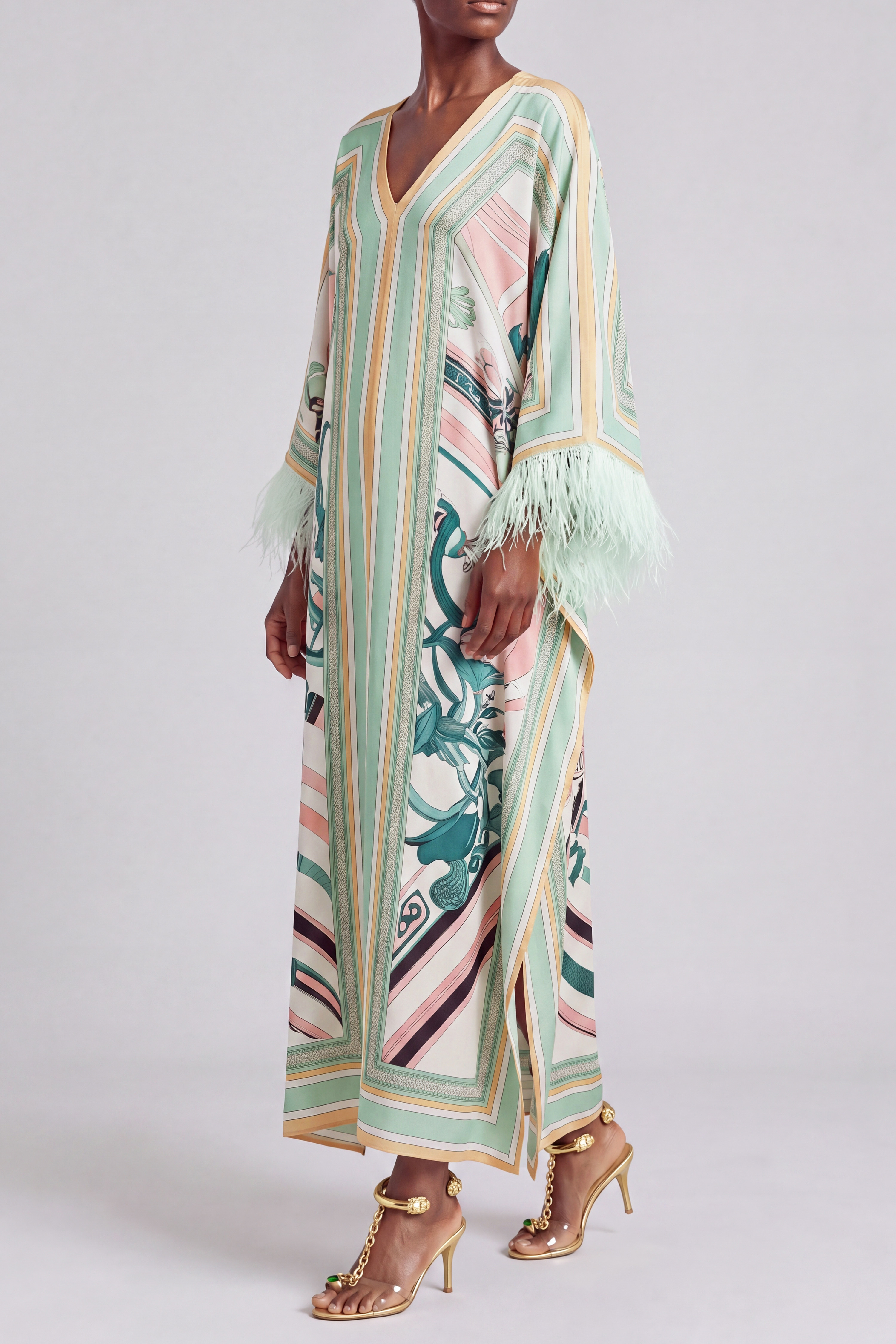 Felicity Stripe Fringe Print Midi Dress