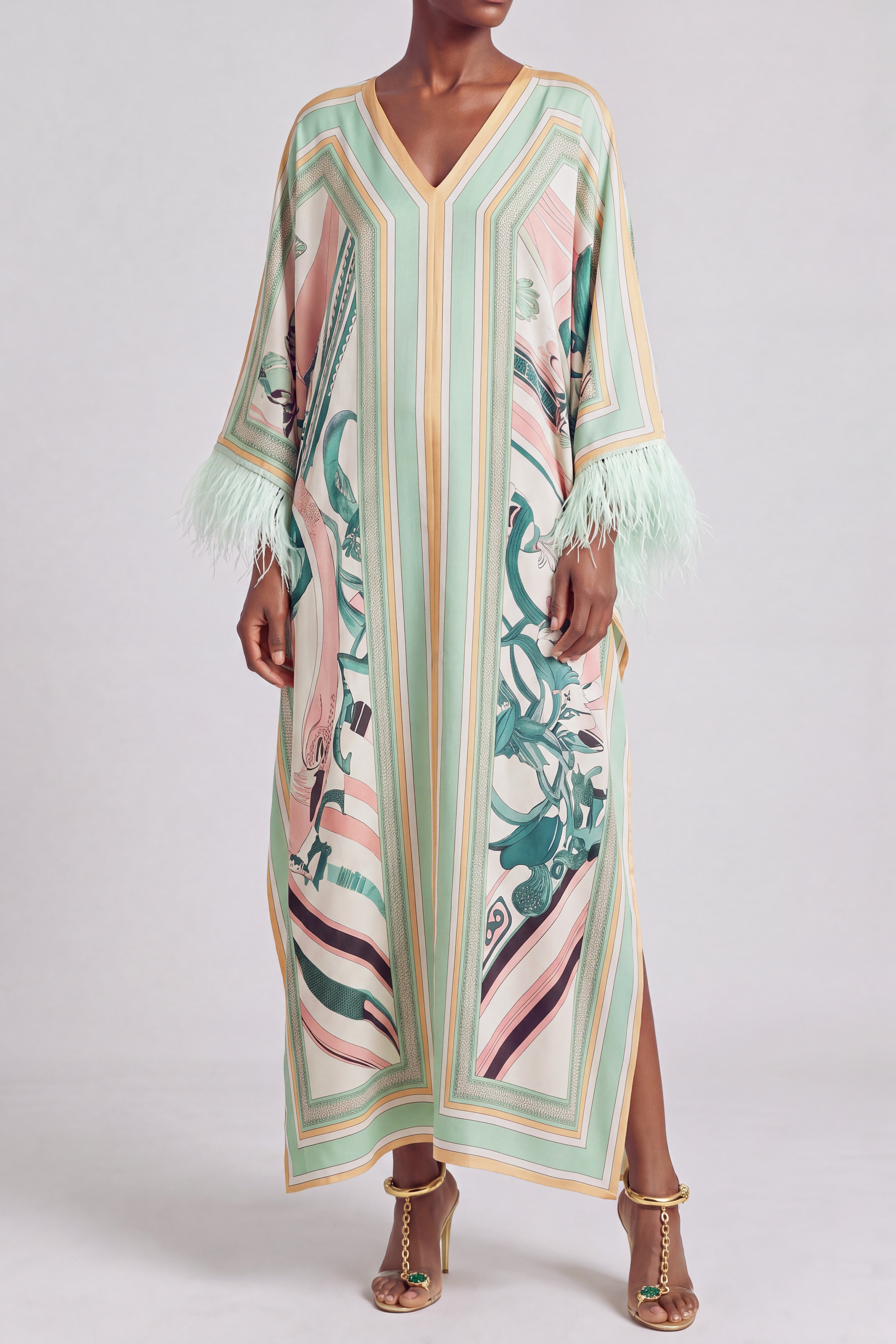 Felicity Stripe Fringe Print Midi Dress