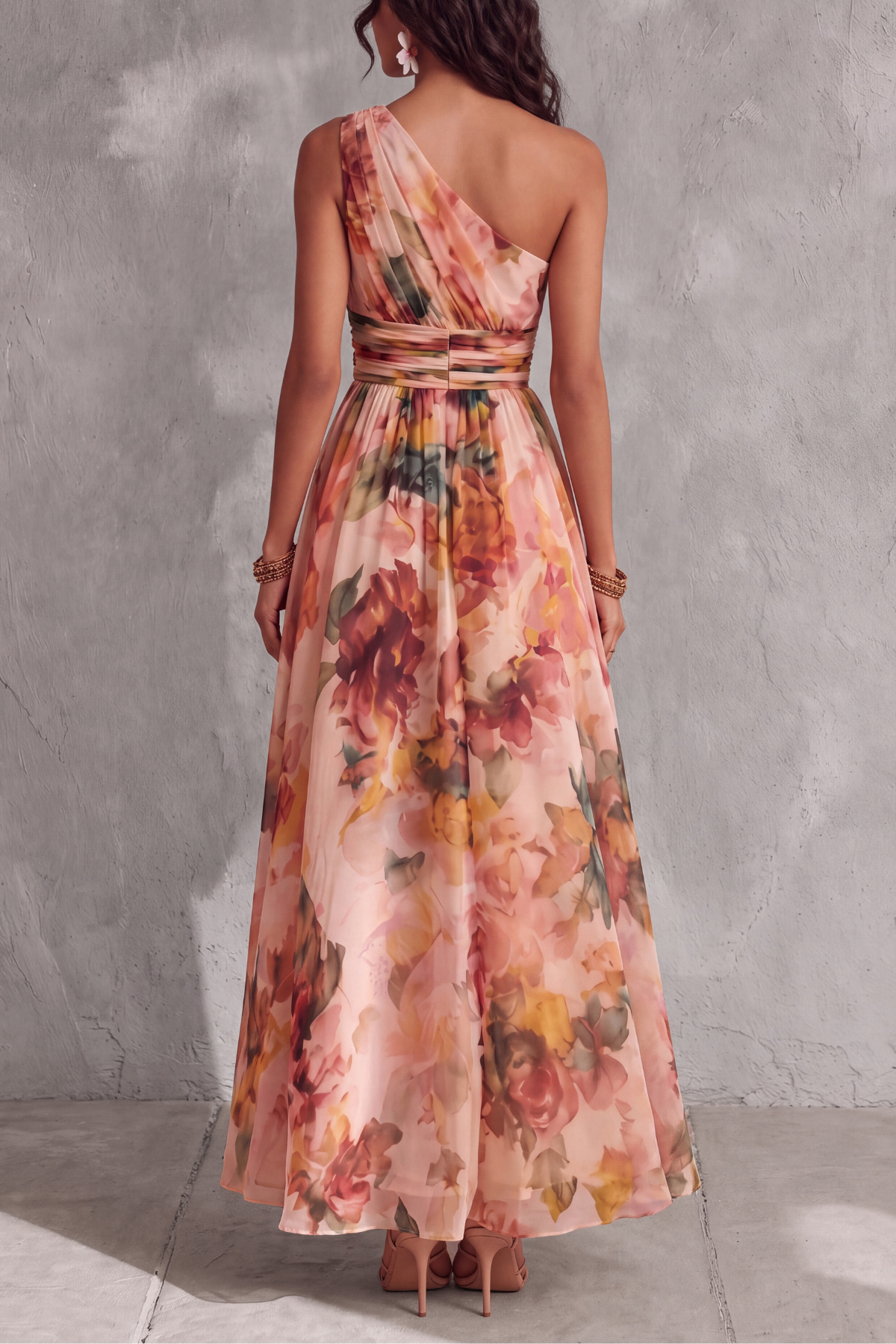 Fiorenza One Shoulder Floral Chiffon Maxi Dress