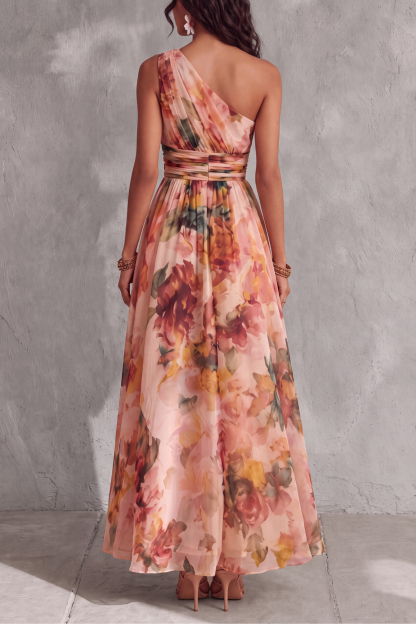 Fiorenza One Shoulder Floral Chiffon Maxi Dress