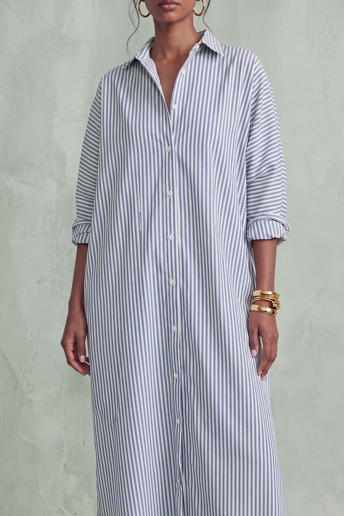 Flora Button Stripe Slit Maxi Dress