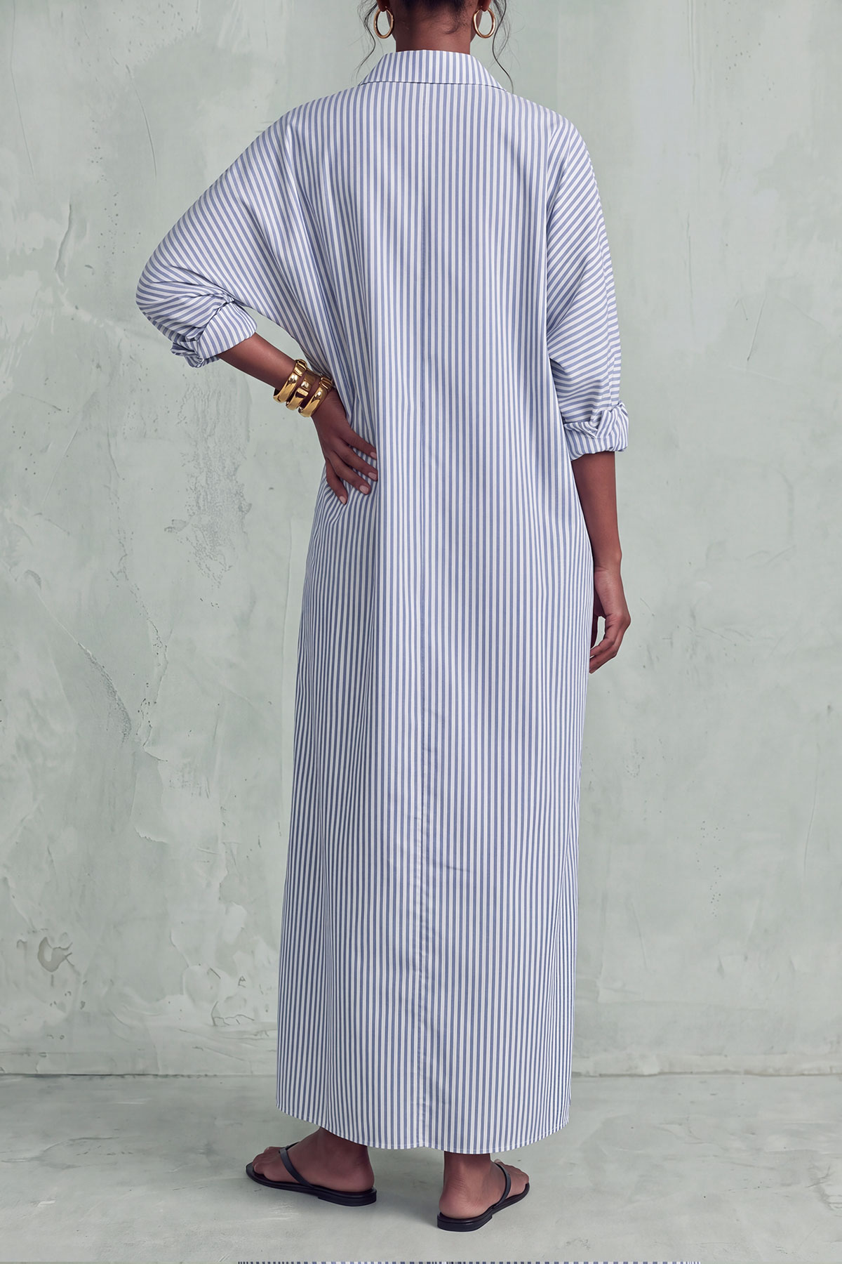 Flora Button Stripe Slit Maxi Dress