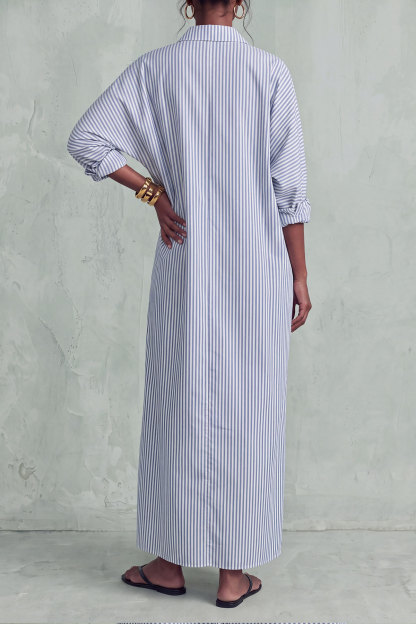 Flora Button Stripe Slit Maxi Dress