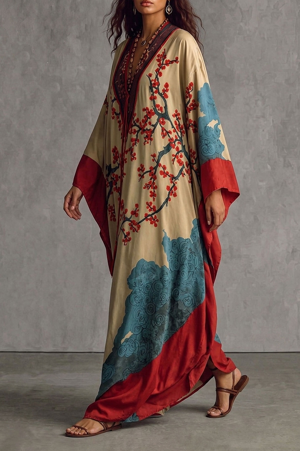 Freya Batwing Sleeves Print  Maxi Dress