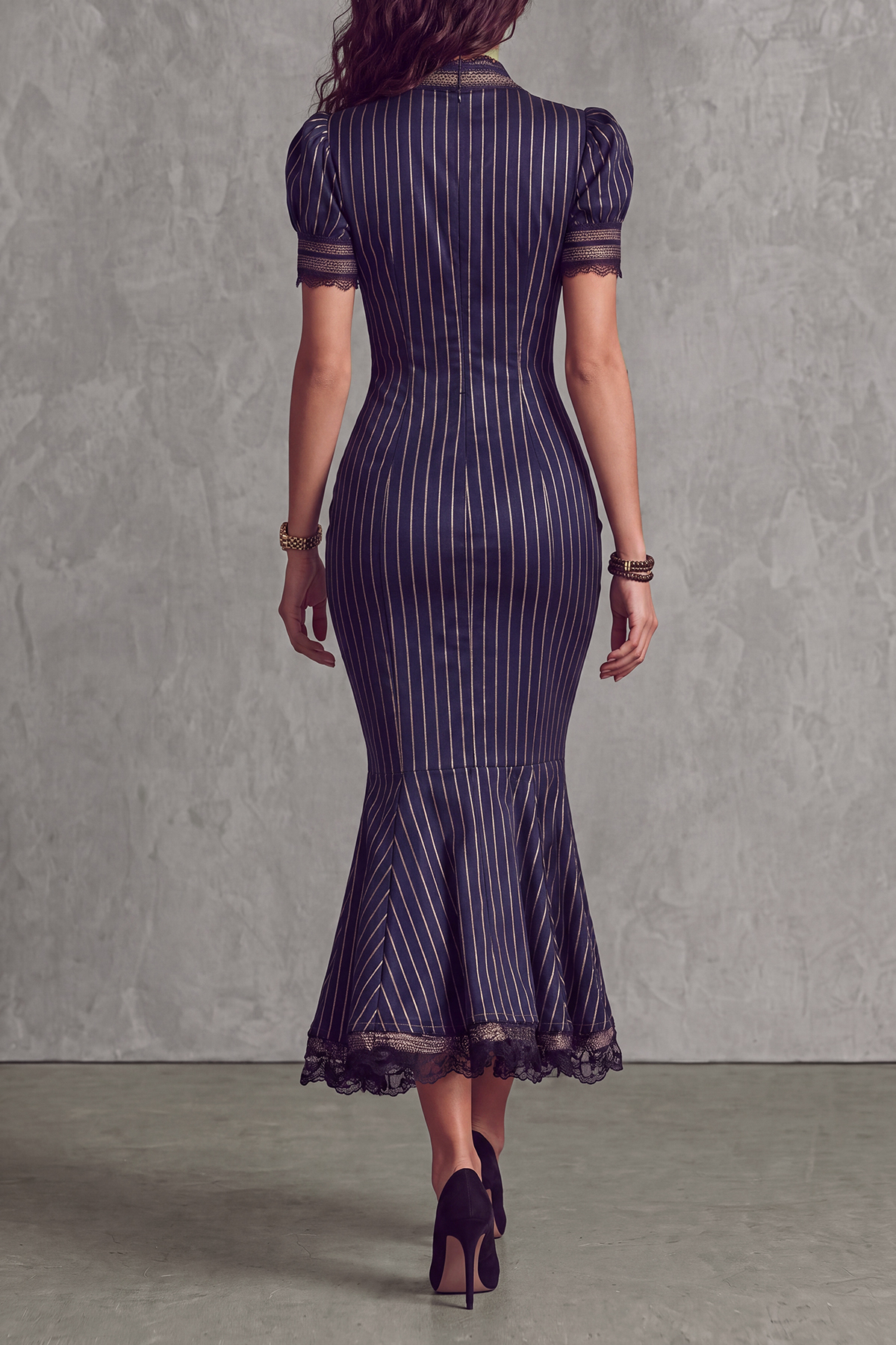 Fynessa Striped Puff Sleeve Midi Dress