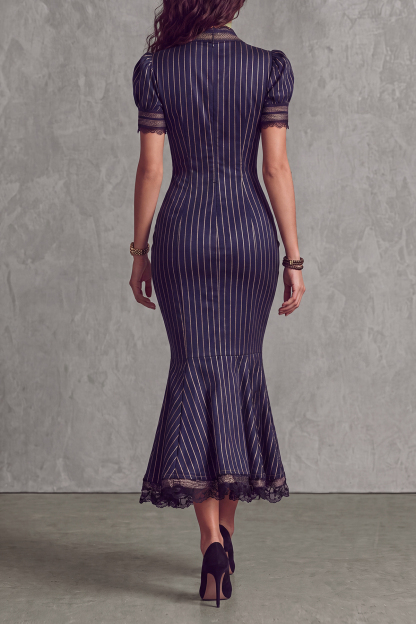 Fynessa Striped Puff Sleeve Midi Dress