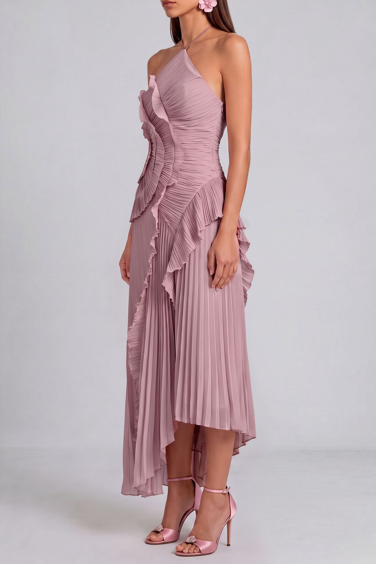 Gabriella Ruffled Pleated Midi Dress