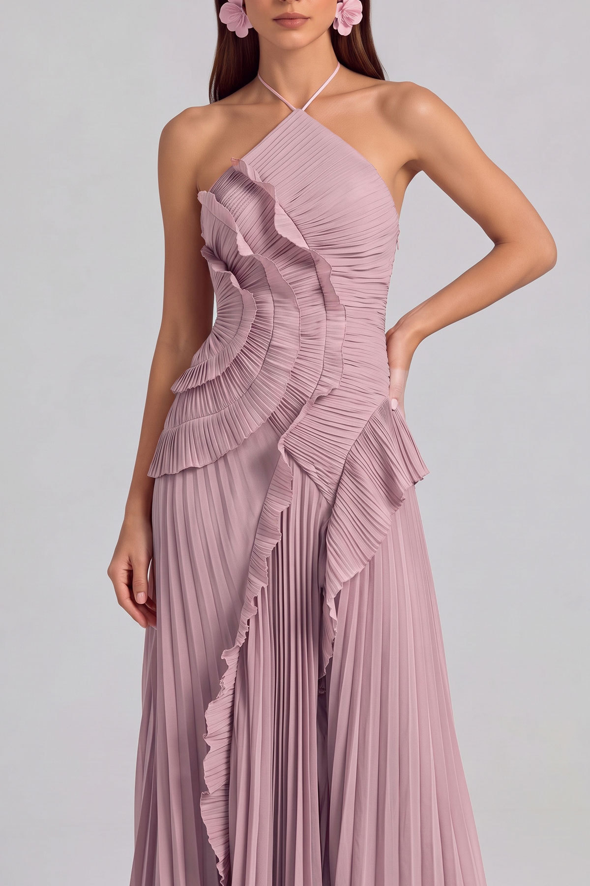 Gabriella Ruffled Pleated Midi Dress