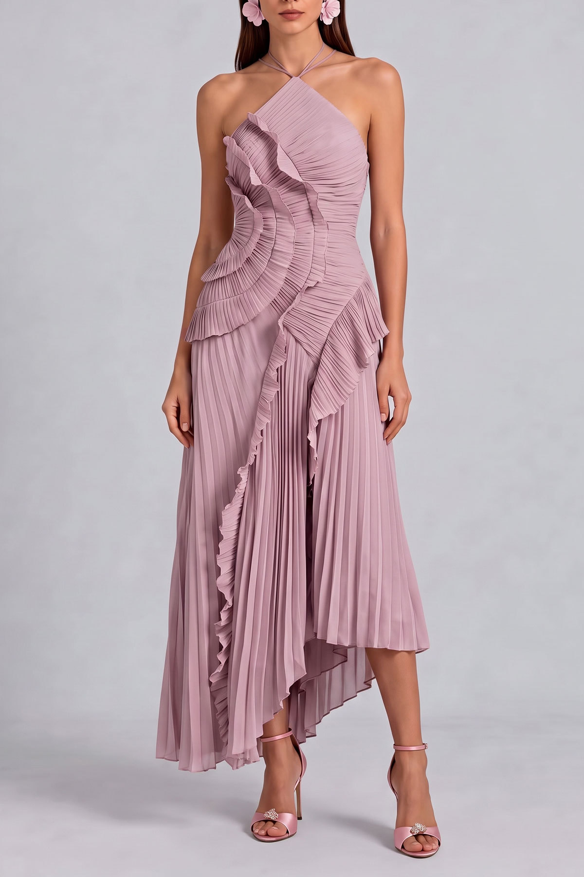 Gabriella Ruffled Pleated Midi Dress