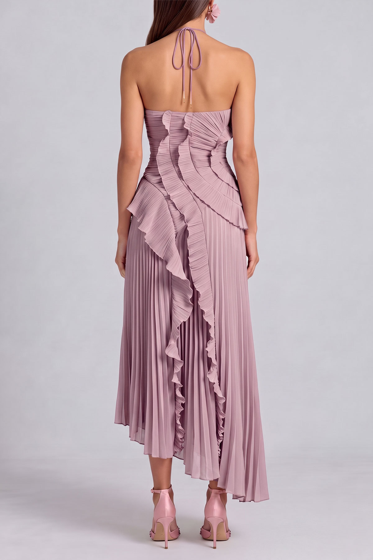 Gabriella Ruffled Pleated Midi Dress