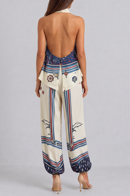 Gemma Print Stripe Backless Pants Set