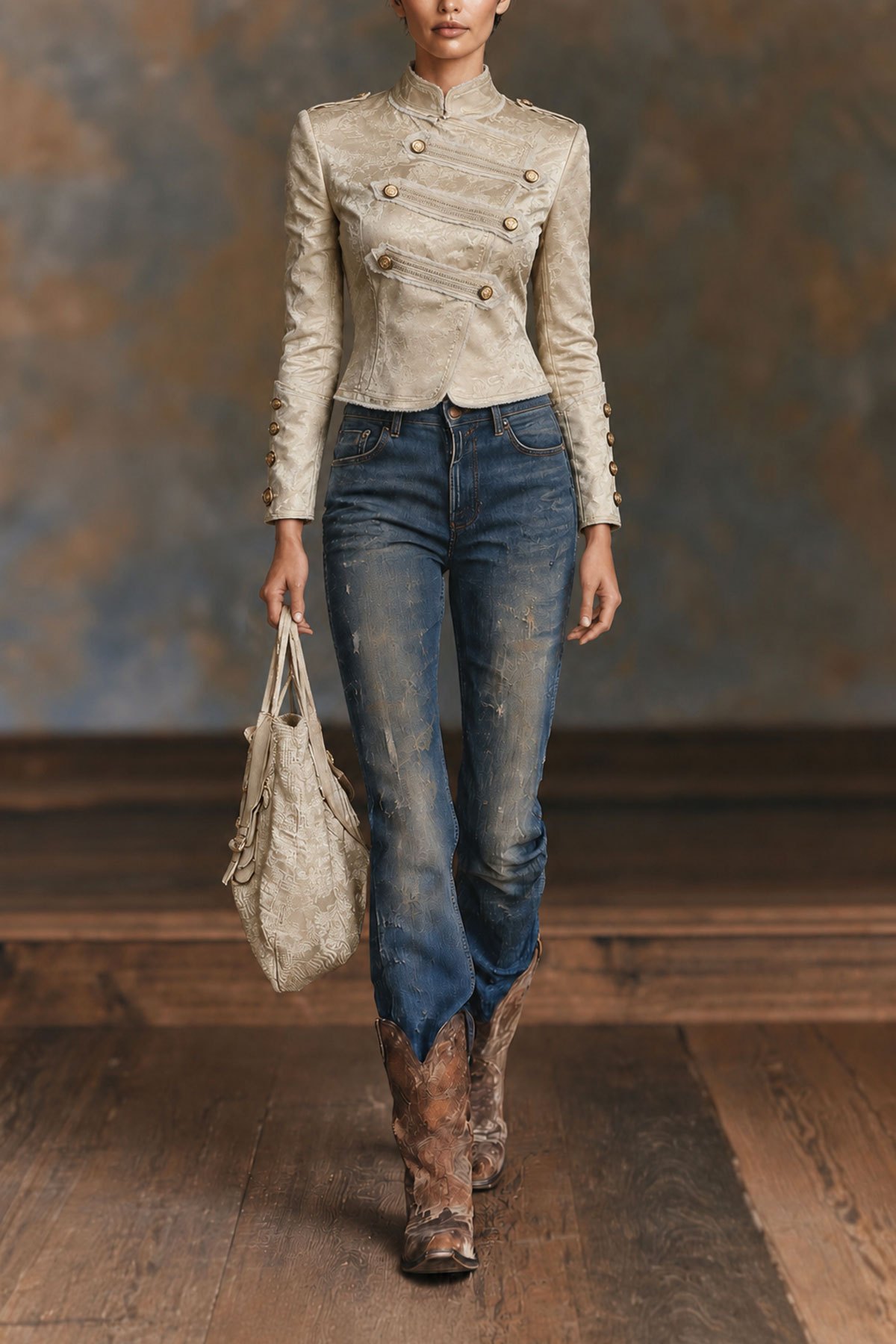 Ginevra High Neck Button Coat In Champagne