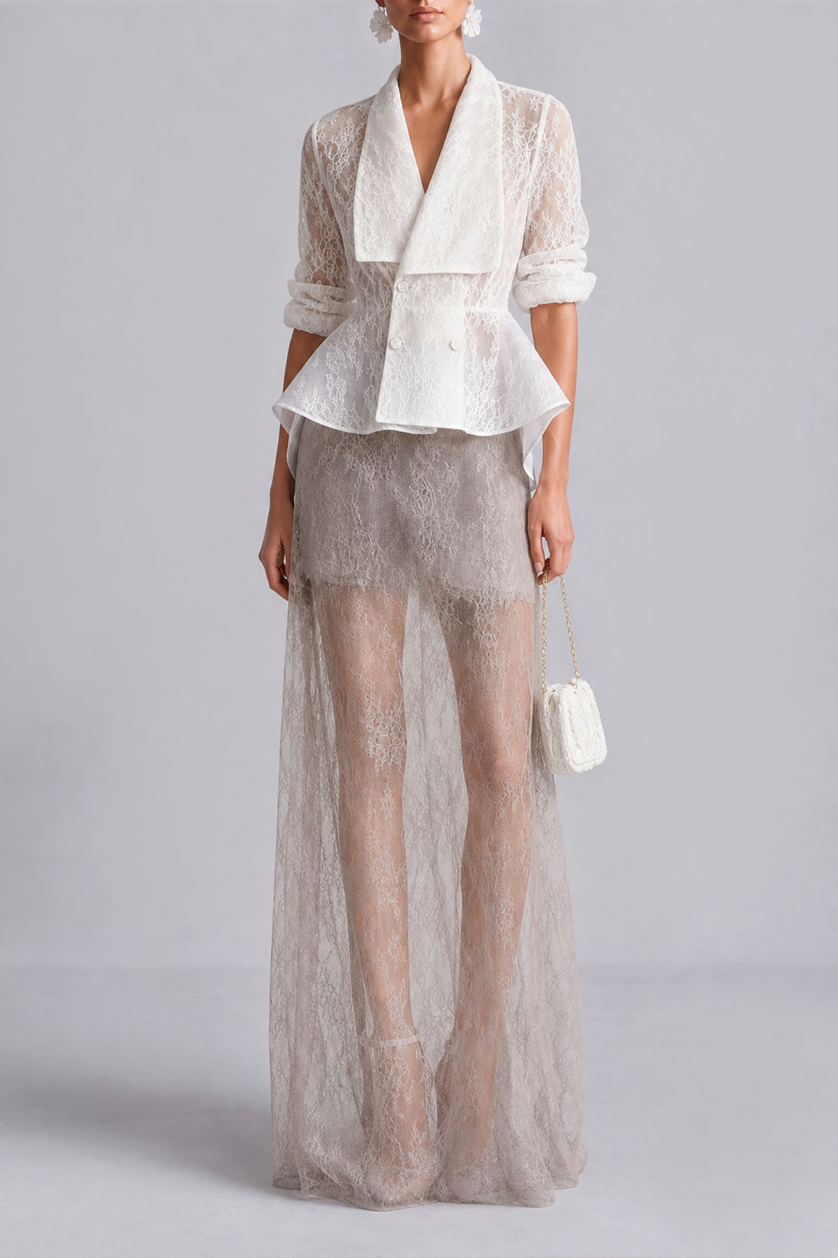 Gisella V Neck Lace Wrap Peplum Blouse