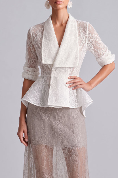Gisella V Neck Lace Wrap Peplum Blouse