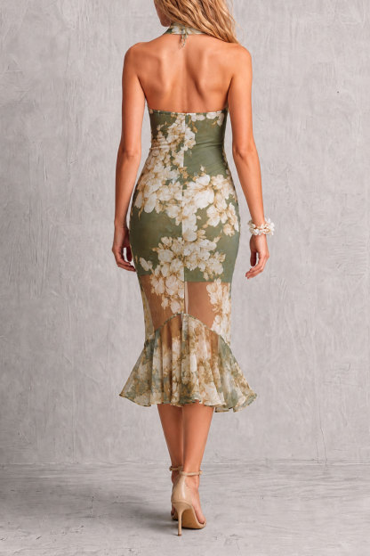 Givoria Floral Ruffle Hem Midi Dress