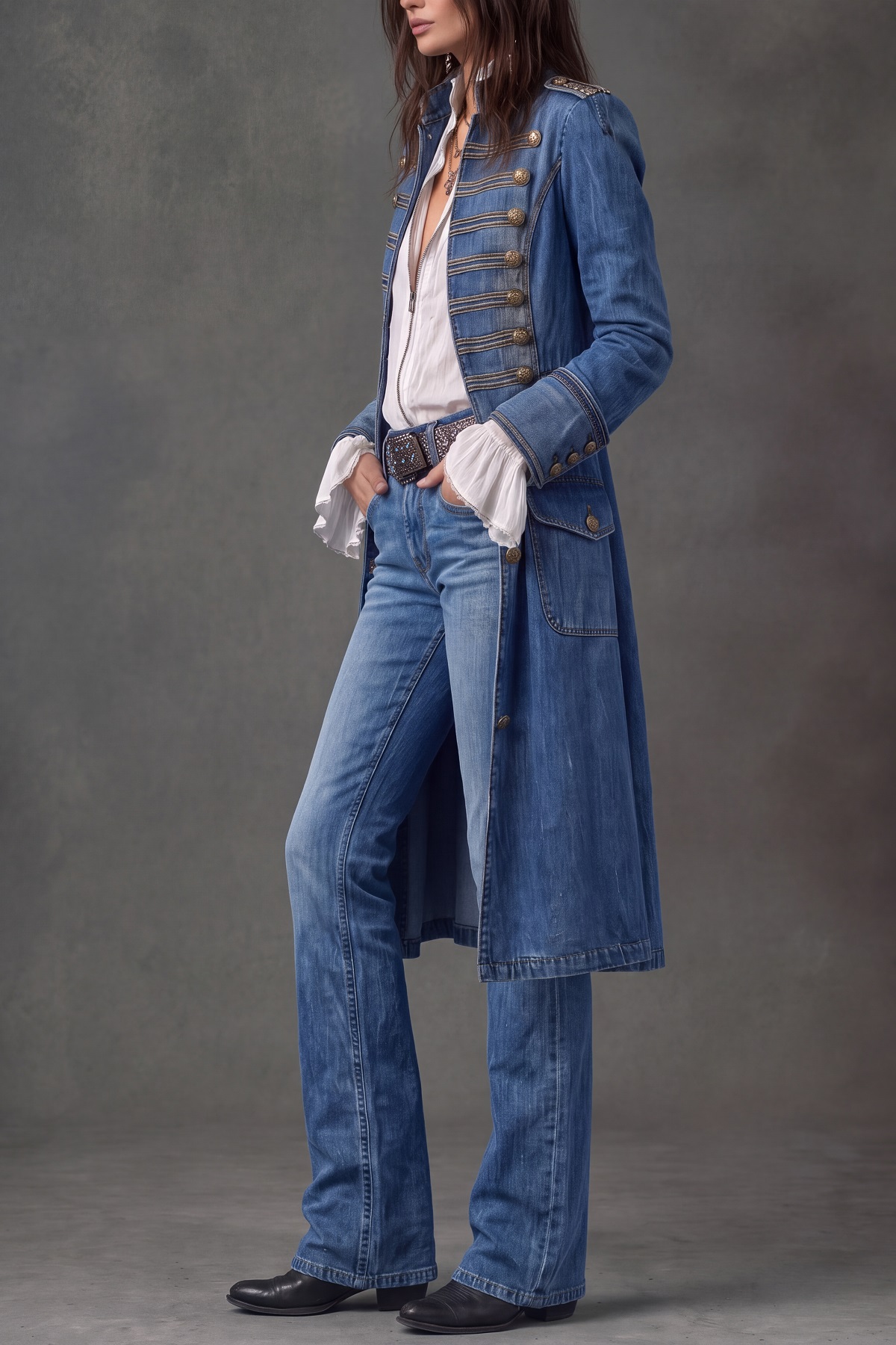 Gracelyn Stand Collar Stripe Button Coat