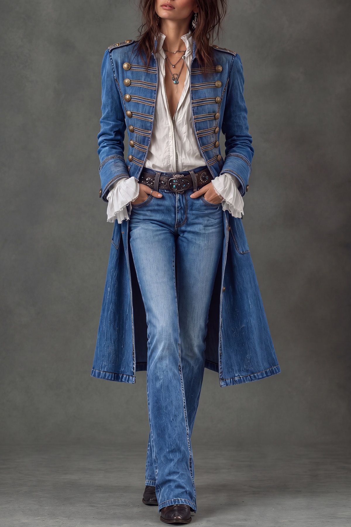 Gracelyn Stand Collar Stripe Button Coat