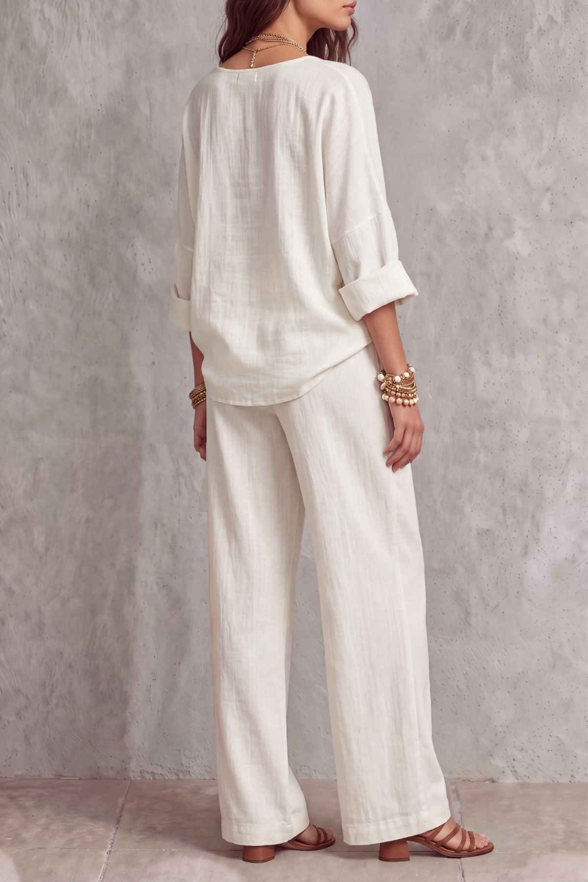 Haveris V Neck High Waist Pants Set