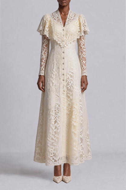 Holly Lace Capelet Button Maxi Dress