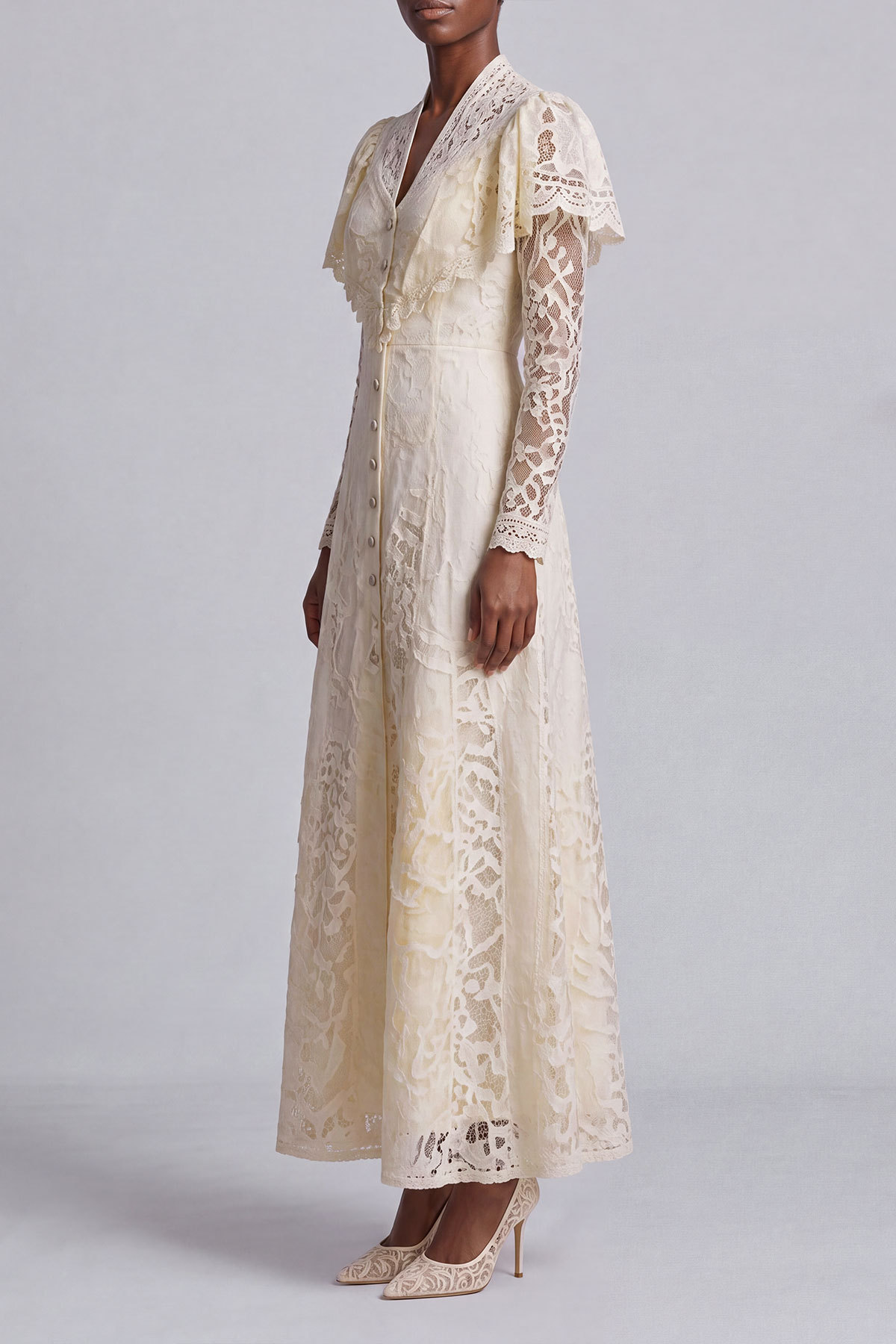 Holly Lace Capelet Button Maxi Dress