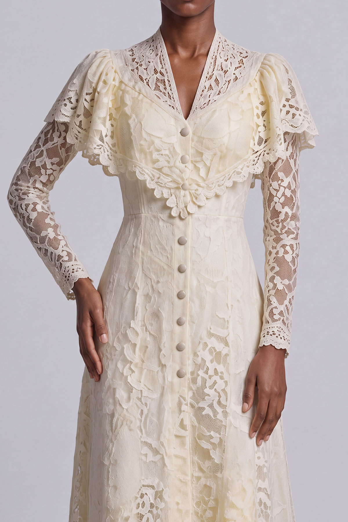 Holly Lace Capelet Button Maxi Dress
