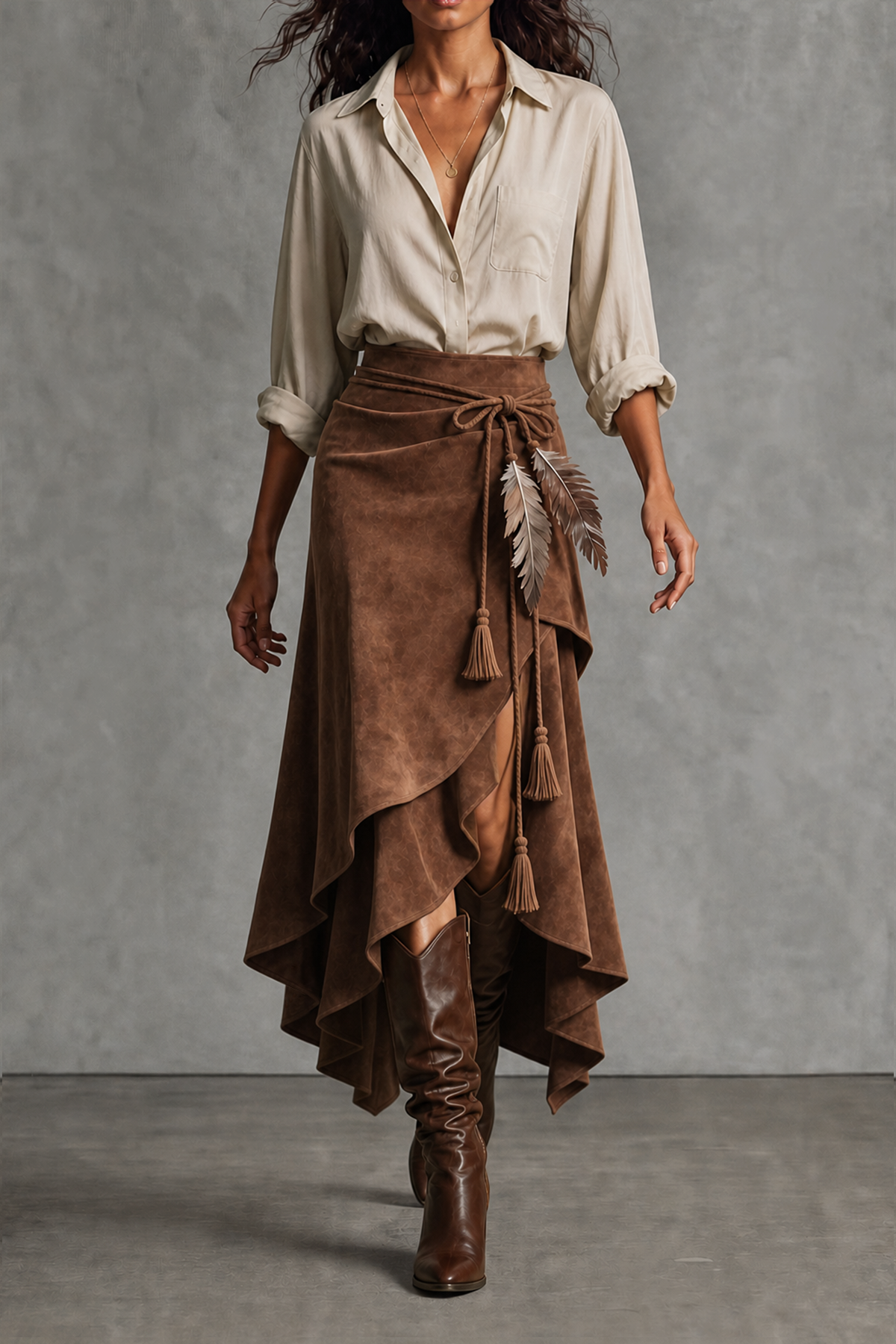 Imogen Suede High Low Maxi Skirt