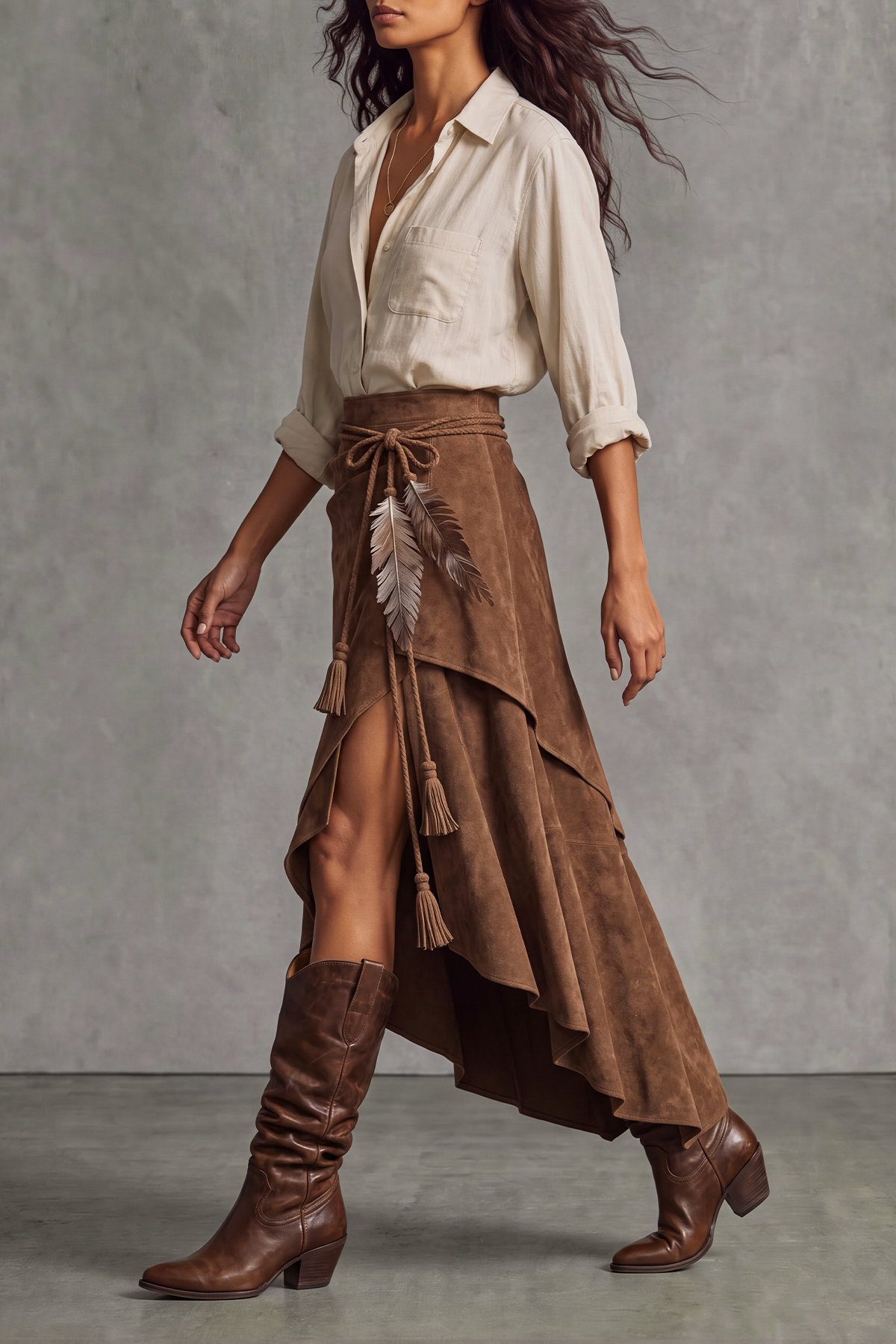 Imogen Suede High Low Maxi Skirt