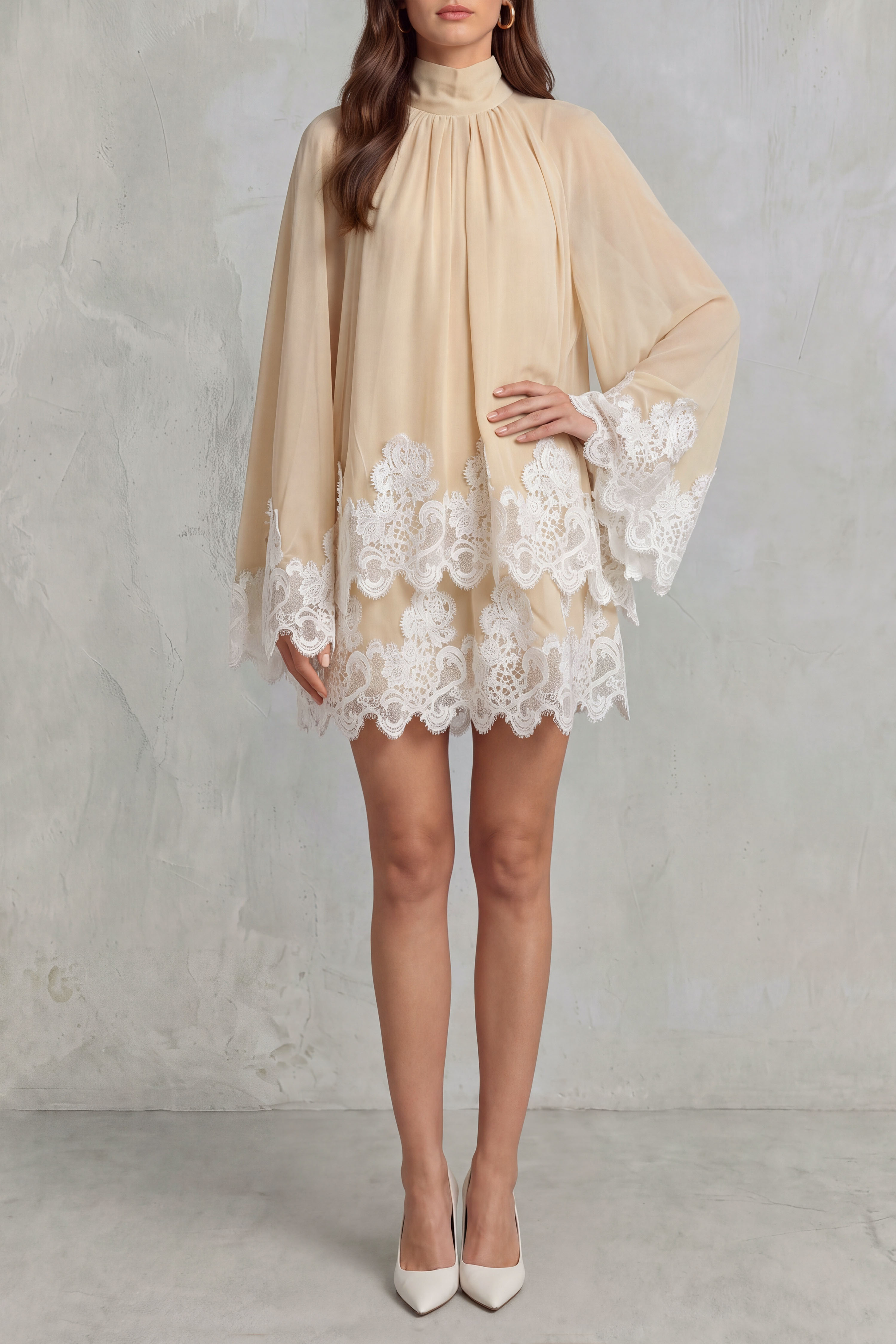 Ingrid Lace Trim Asymmetrical Mini Dress