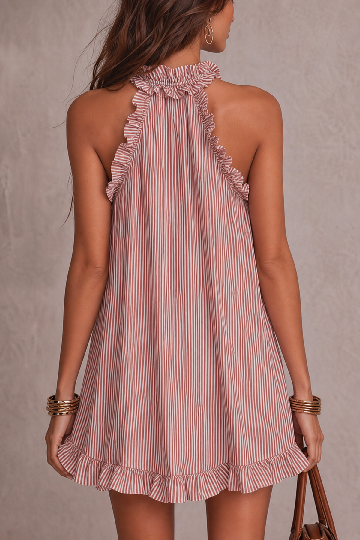 Isabeau Halter Neck Stripe Mini Dress