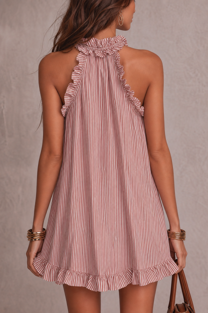 Isabeau Halter Neck Stripe Mini Dress