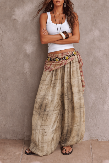 Iverna Floral Check Wide Leg Pants