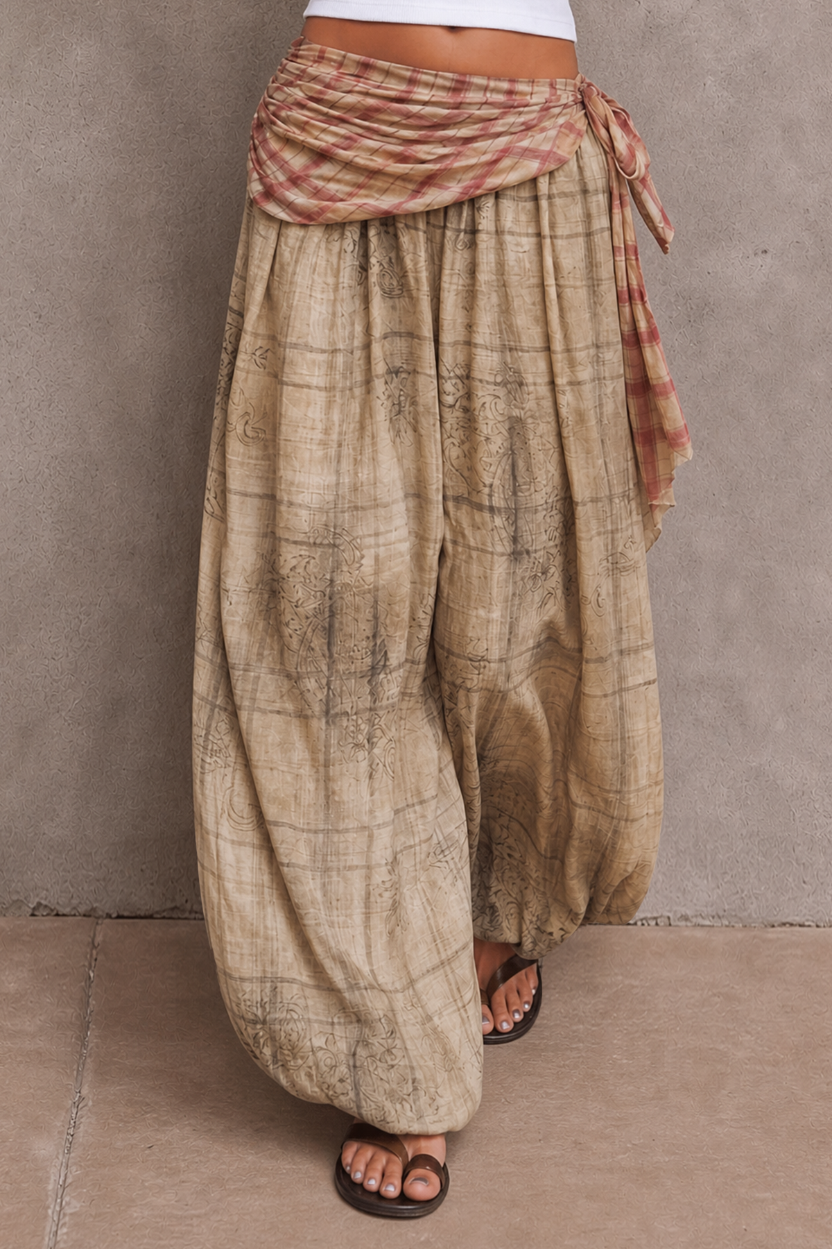 Iverna Floral Check Wide Leg Pants