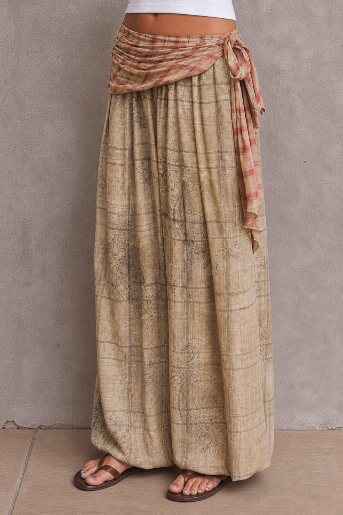 Iverna Floral Check Wide Leg Pants